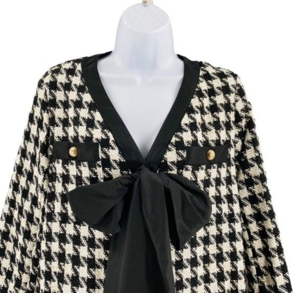 Pomander Place | NEW Coco Tweed Houndstooth Bow Mini Dress Black White Size XXL - Picture 6 of 13